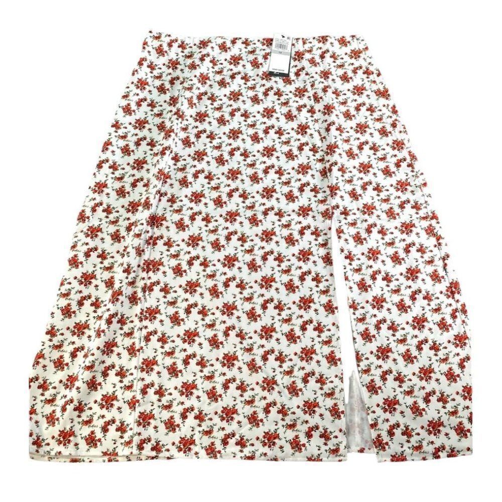 Danielle Bernstein White Red Floral MIdi‎ Slip Skirt Sz 1x NEW